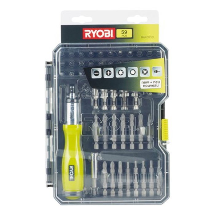 Ryobi RAK59SD Estuche de 59 Puntas para Atornillar con Destornillador